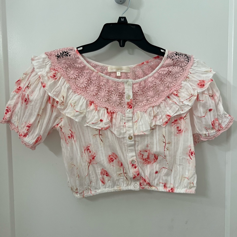 LoveShackFancy Elaina Crop Top in Cherry Coke S